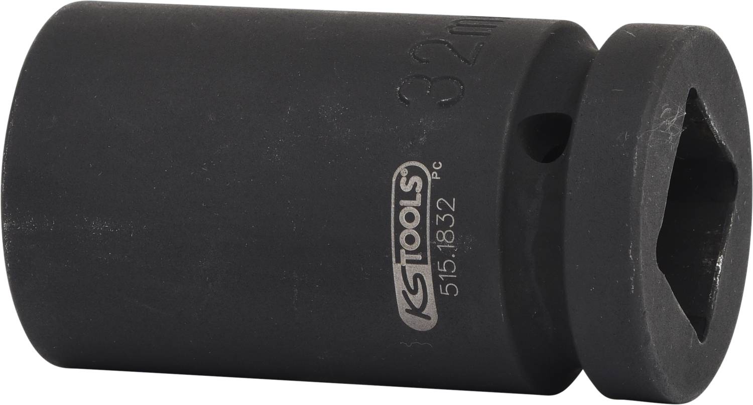 Steckschlüsseleinsatz, dunkelgrau, mit 'KS TOOLS' und '32mm' Aufdruck. Zylindrische Form, wird für mechanische Arbeiten verwendet.