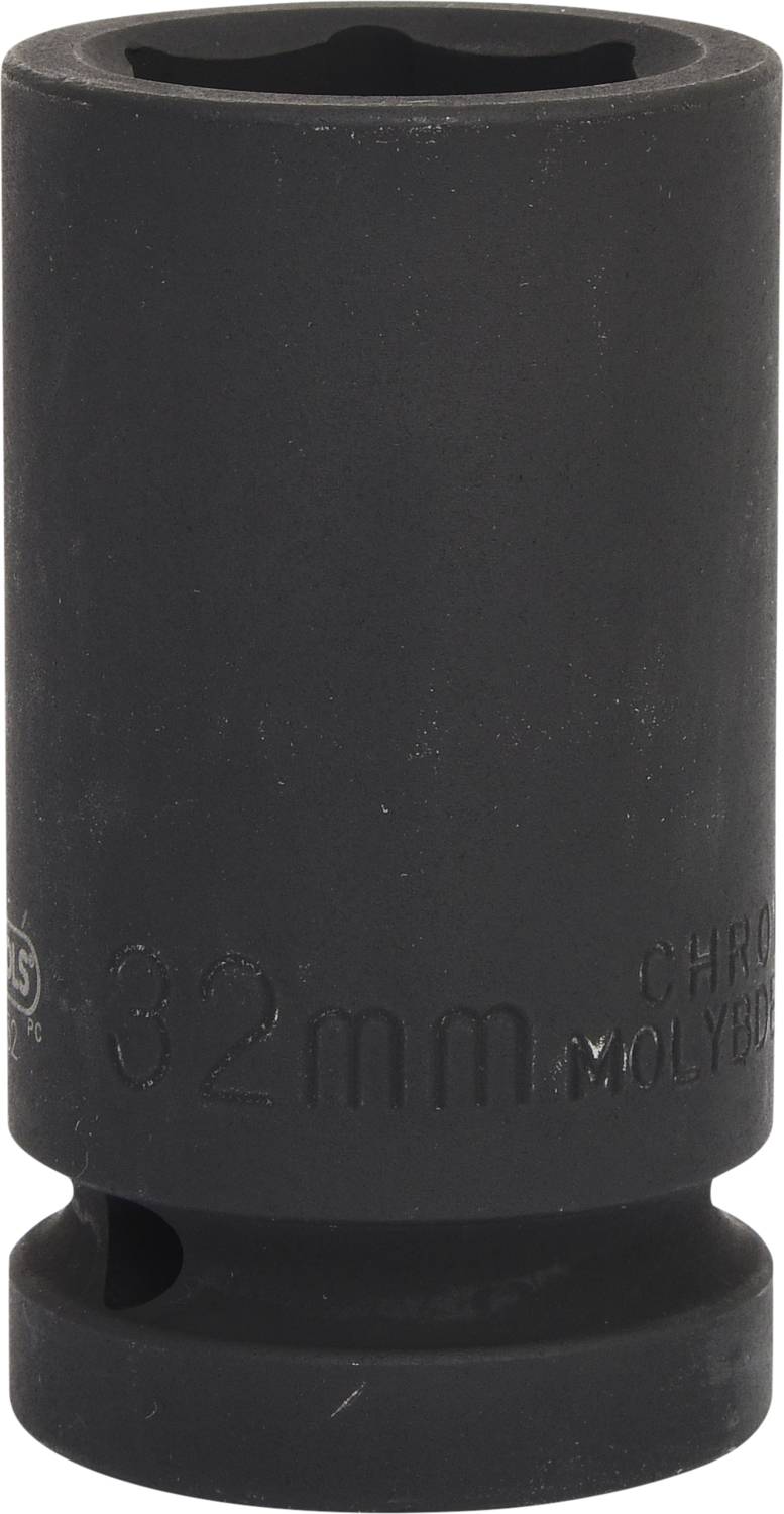 Eine schwarze Steckschlüssel-Nuss aus Chrom-Molybdän-Stahl, 32 mm Größe, zylindrische Form ohne Verzierung oder Muster.