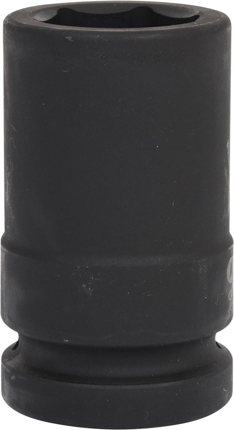 Schwarzer Steckschlüssel mit sechseckiger Öffnung, geeignet für Schrauben oder Muttern.