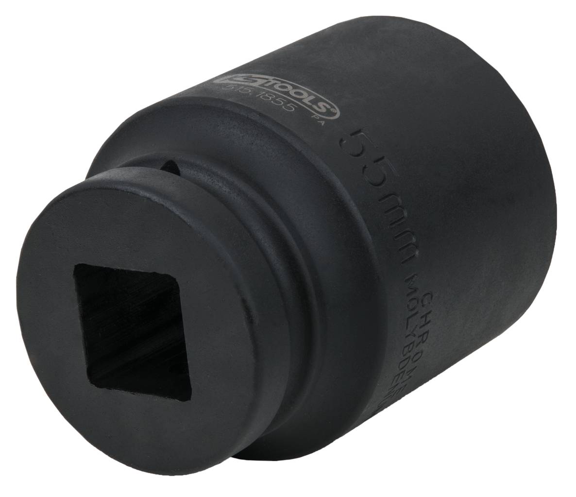 Ein 65 mm schwarzes Schraubwerkzeug mit quadratischer Öffnung, verwendet in der Fahrzeugwartung zur Unterstützung bei der Montage oder Demontage von Teilen.