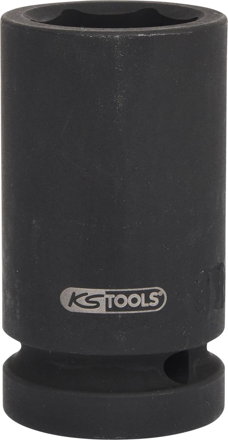 Stecknuss aus Metall mit 'KS TOOLS'-Logo, zylindrische Form, schwarze Oberfläche, geeignet für mechanisches Werkzeug.