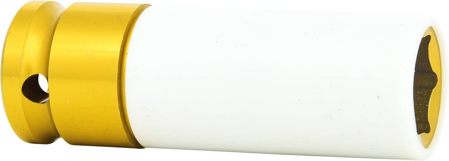 Zylinderförmiges Objekt mit goldenen Enden und einem weißen Mittelteil.