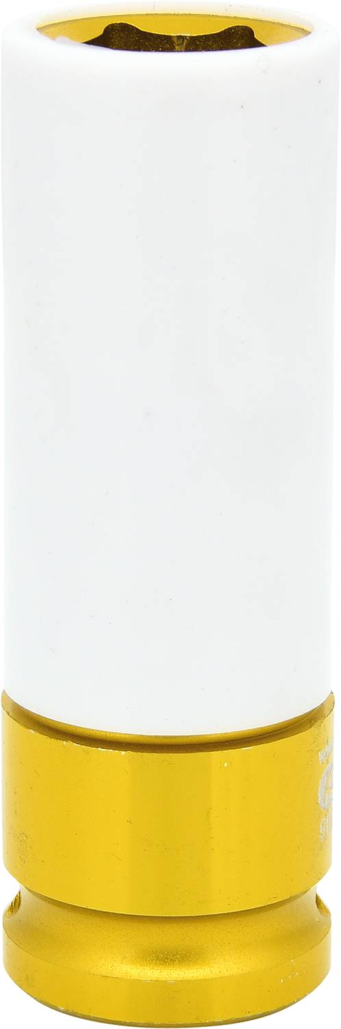 Ein weiß-goldener Steckschlüsseleinsatz mit sechskantiger Öffnung.