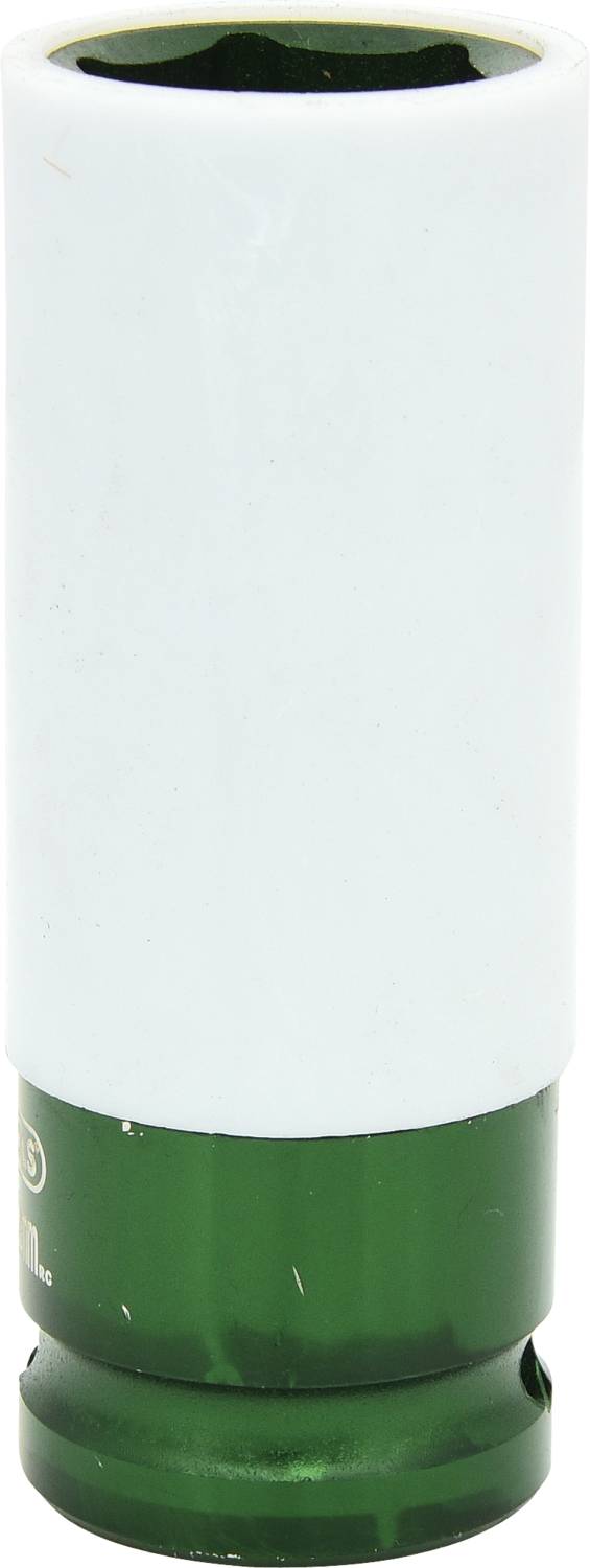 Ein Sechskant-Steckaufsatz in Weiß und Grün, verwendet für Werkzeuge wie Steckschlüssel, um Muttern und Schrauben festzuziehen oder zu lösen.