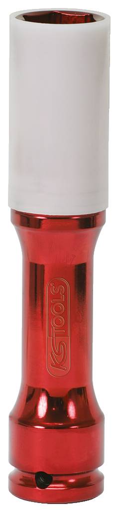 Rote Taschenlampe mit einem weißen, zylindrischen Aufsatz oben.