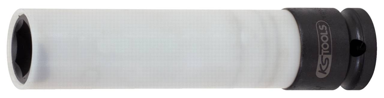 Ein weißer Steckschlüssel mit schwarzem Kopf von KS Tools, geeignet für den Einsatz in der Fahrzeugwartung und -reparatur.