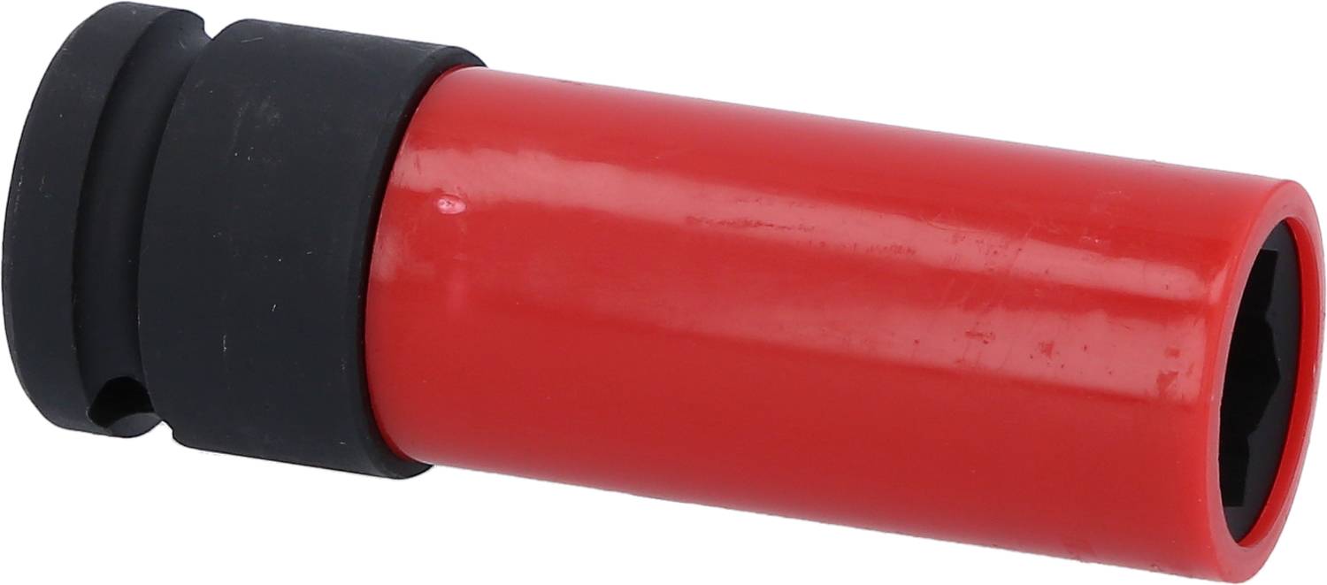 Ein rotes, zylindrisches Werkzeugteil mit schwarzem Griff. Verwendet in technischen oder mechanischen Anwendungen.