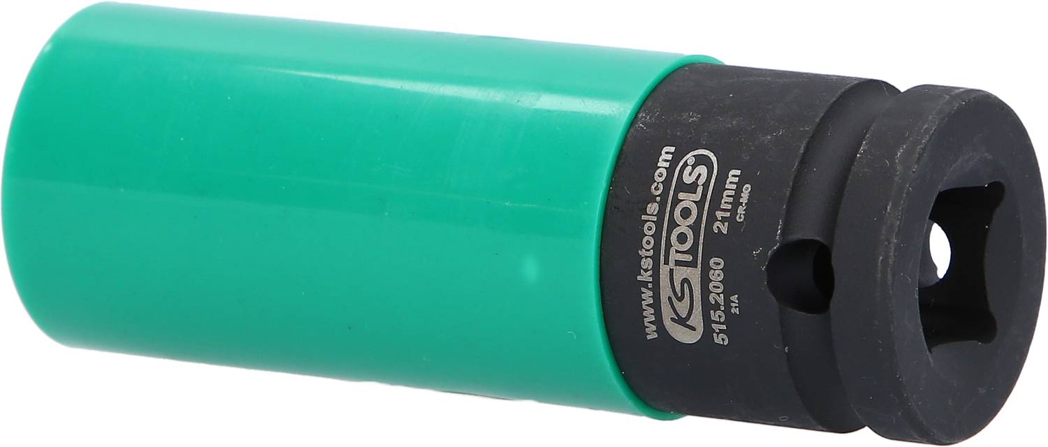 Grüner Steckschlüsselaufsatz mit schwarzem Kopf, Größe 24 mm, von KS Tools.