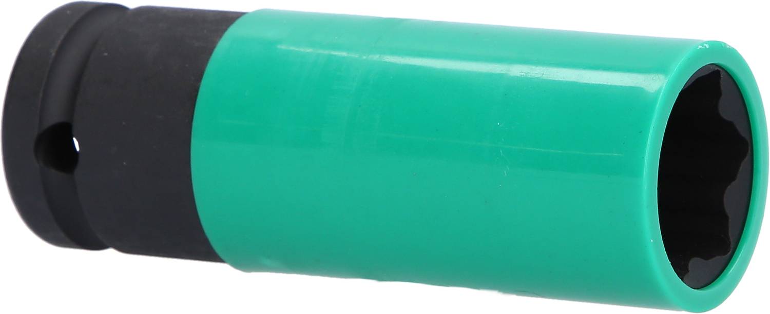 Grünes Stecknusswerkzeug mit schwarzer Basis, geeignet zum Lösen von Muttern und Schrauben in verschiedenen Anwendungen.