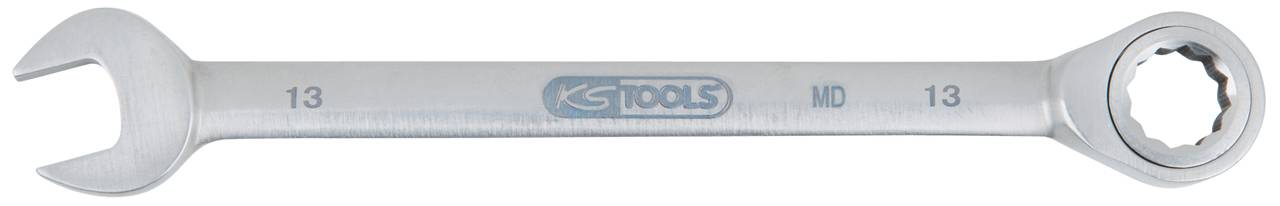 Ein Metallschraubenschlüssel mit einem offenen Ende und einem Ringschlüssel, Größe 13, mit 'KS Tools' Logo in der Mitte.