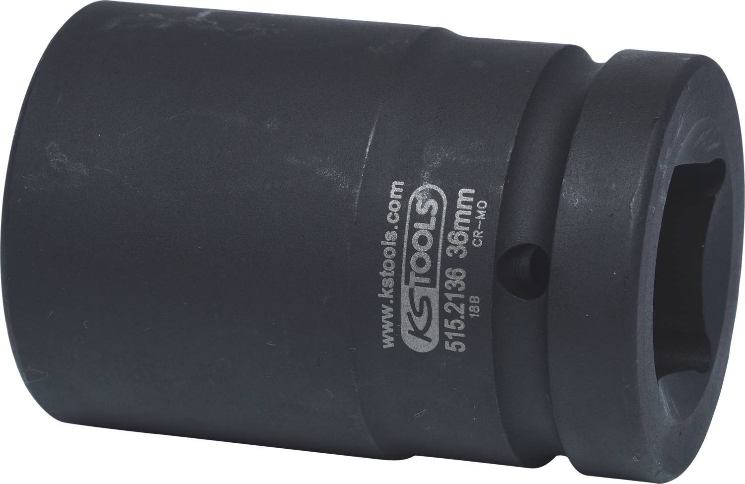 Eine schwarze Stecknuss mit der Aufschrift 'KS Tools 515.138 36mm'. Verwendet für mechanische Arbeiten zum Festziehen von Muttern.