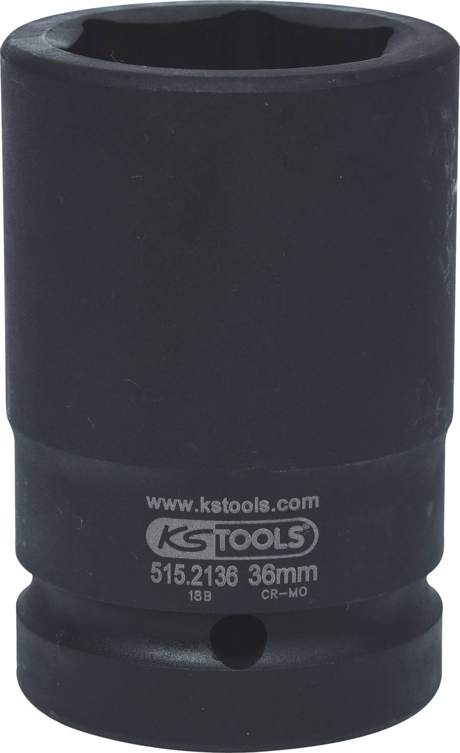 Ein schwarzer Steckschlüssel mit der Aufschrift 'KS Tools 515.2138 36mm'.