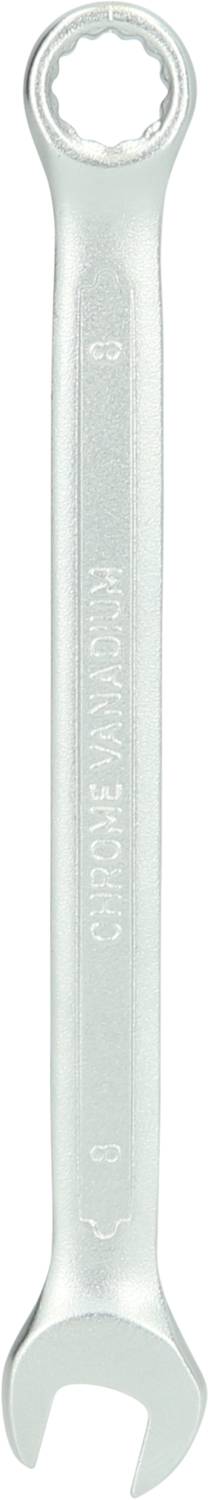 Ein silberfarbener Schraubenschlüssel mit einer offenen und einer Torx-Seite, geeignet für mechanische Arbeiten.