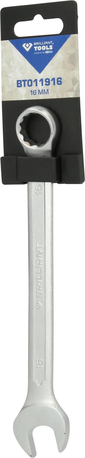 Ein silberner Schraubenschlüssel mit der Größe 18 mm, verpackt in einer schwarzen Halterung von 'Brilliant Tools'.