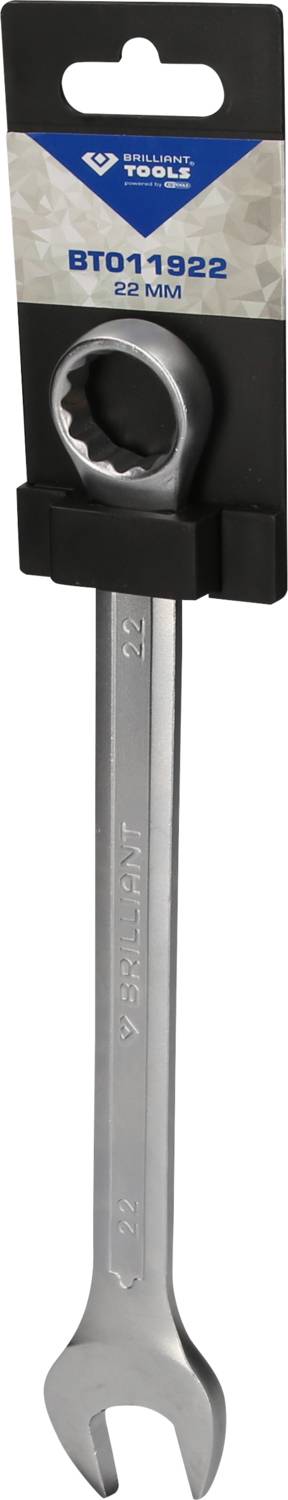 Ring- und Maulschlüssel, 22 mm, verpackt an einer Wandhalterung mit schwarzem Kunststoffhalter.