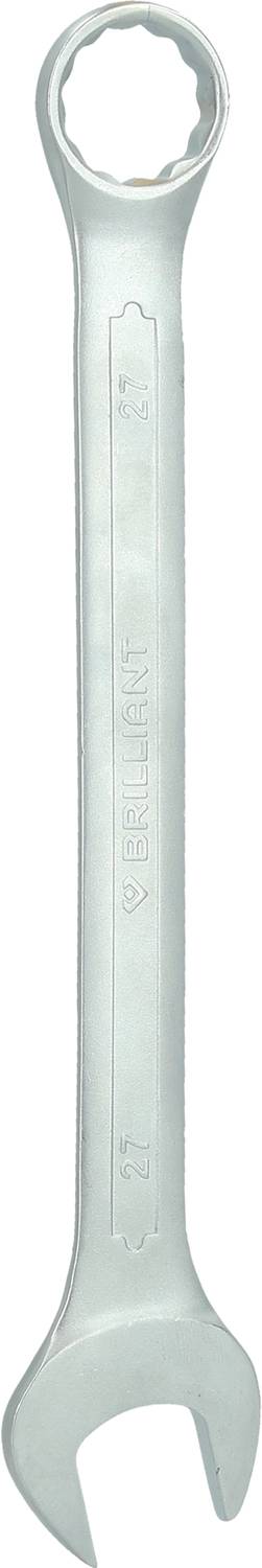 Ein silberner Doppelmaulschlüssel mit einem offenen Maul und einem Ringschlüsselende. Werkzeug zur Befestigung von Schraubverbindungen.