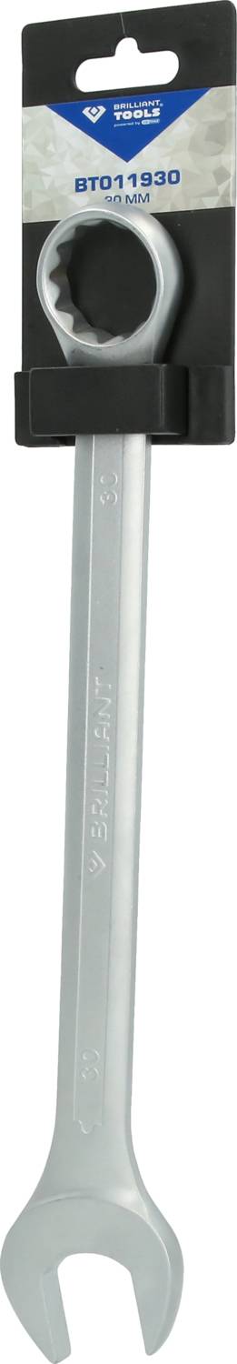 Schraubenschlüssel mit Verpackung, Marke 'TOPTUL', silberfarben, aufrecht dargestellt.