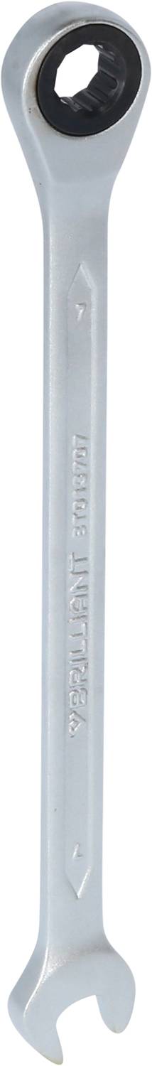 Ein silberner Maulschlüssel mit einer Ratsche am anderen Ende, für den Einsatz bei mechanischen Arbeiten.