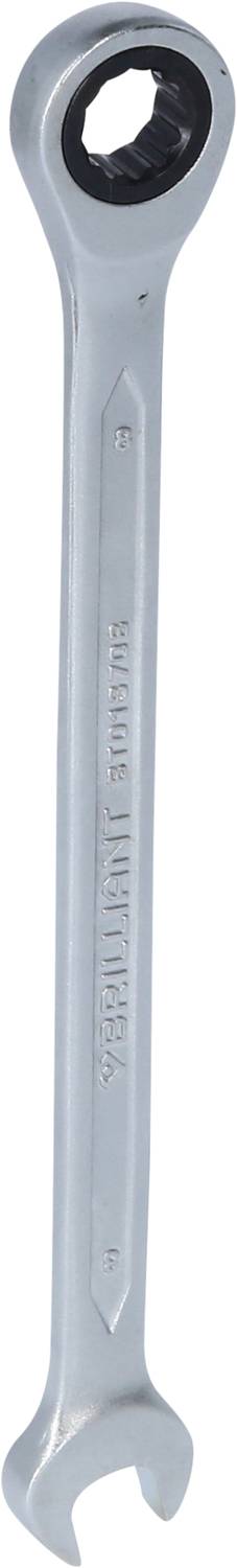 Ein silberner Ringschlüssel mit offener und geschlossener Seite. Werkzeug zur Befestigung oder Lockerung von Schrauben und Muttern.