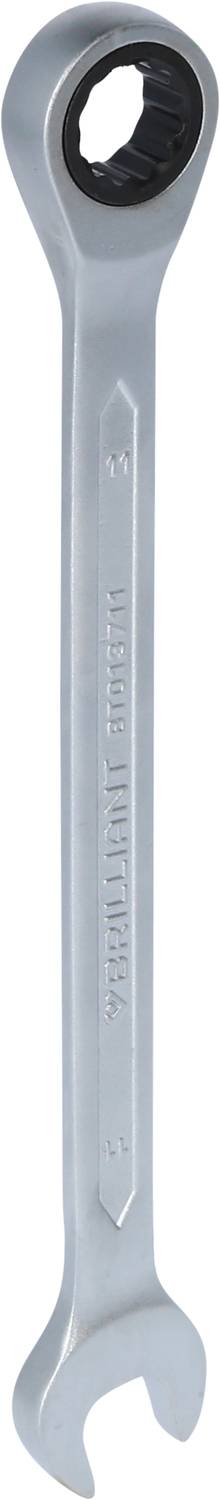 Ein silberner Ringschlüssel mit offenem Maul an einem Ende und Ring an dem anderen. Geeignet zum Festziehen und Lösen von Schrauben.