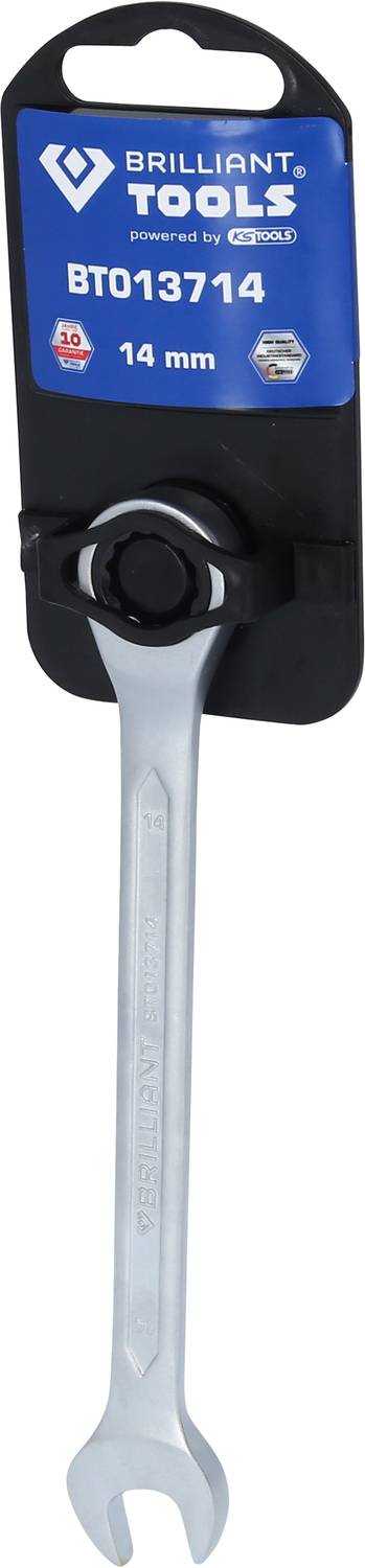 Schraubenschlüssel, 14 mm, von Brilliant Tools, auf schwarzem Halter mit Produktnummer BT013714.