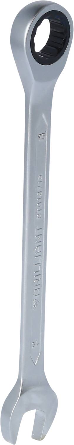 Ein silberner Maulschlüssel mit Ring- und Gabelende, verwendet zum Festziehen oder Lösen von Schrauben und Muttern.