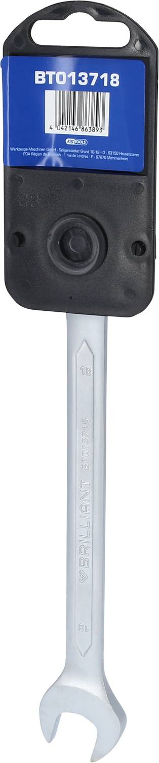 Ein silberner Schraubenschlüssel mit schwarzem und blauem Halter, auf dem 'BT013718' steht, von der Marke 'Beta'.
