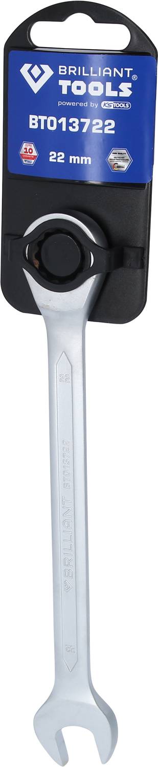 Ein Schraubenschlüssel von Brilliant Tools, Modell BT013722, Größe 22 mm, verpackt in einer blauen Halterung.