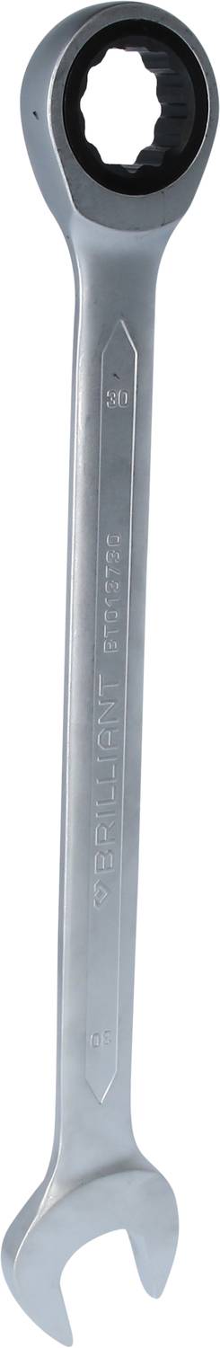 Ein silberner Maulschlüssel mit Ratschenfunktion, die eine einfache Drehbewegung ermöglicht.