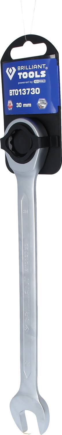 Ein silberner Schraubenschlüssel von 'Brilliant Tools' mit der Modellnummer BT013730, 30 mm Größe. Verpackt und hängend präsentiert.