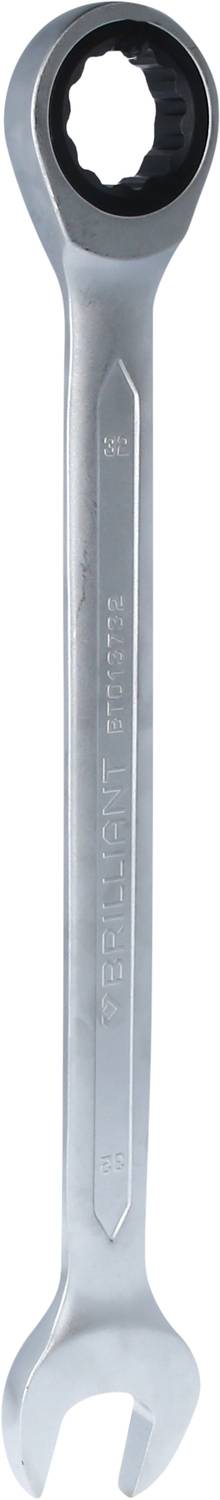 Ein silberner Maulschlüssel mit Ratschenmechanismus, geeignet zum Anziehen oder Lösen von Sechskantschrauben, dargestellt.