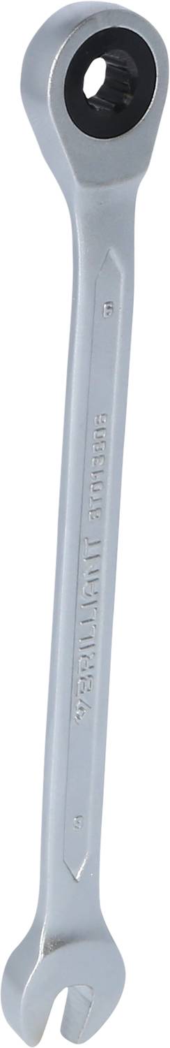 Ein Ratschenschlüssel mit kombinierter Maul- und Ringschlüsselöffnung, aus Metall, geeignet für die Anwendung bei Schraubarbeiten.