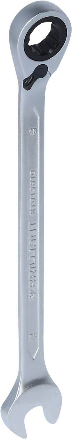 Ein verstellbarer Schraubenschlüssel aus Metall mit offenem Maul an einem Ende und einem Ratschenmechanismus am anderen.
