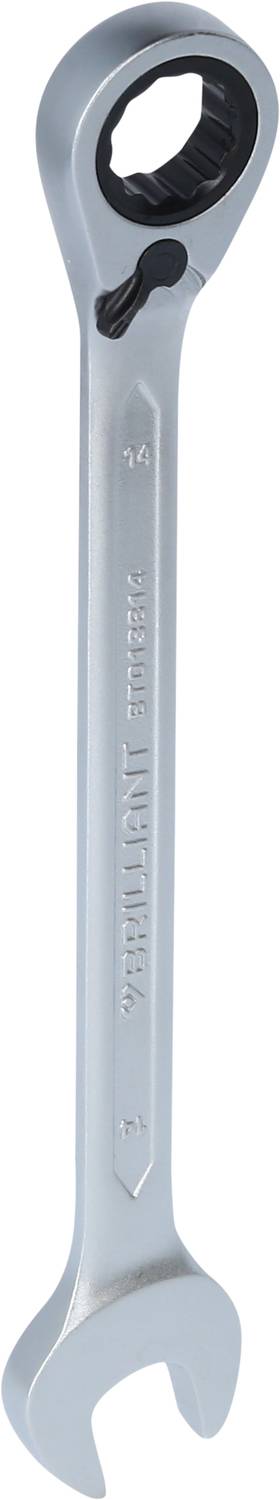 Ein silberner Maulschlüssel mit Ratschenmechanismus, geeignet für die Reparatur oder das Anziehen von Schrauben oder Muttern.