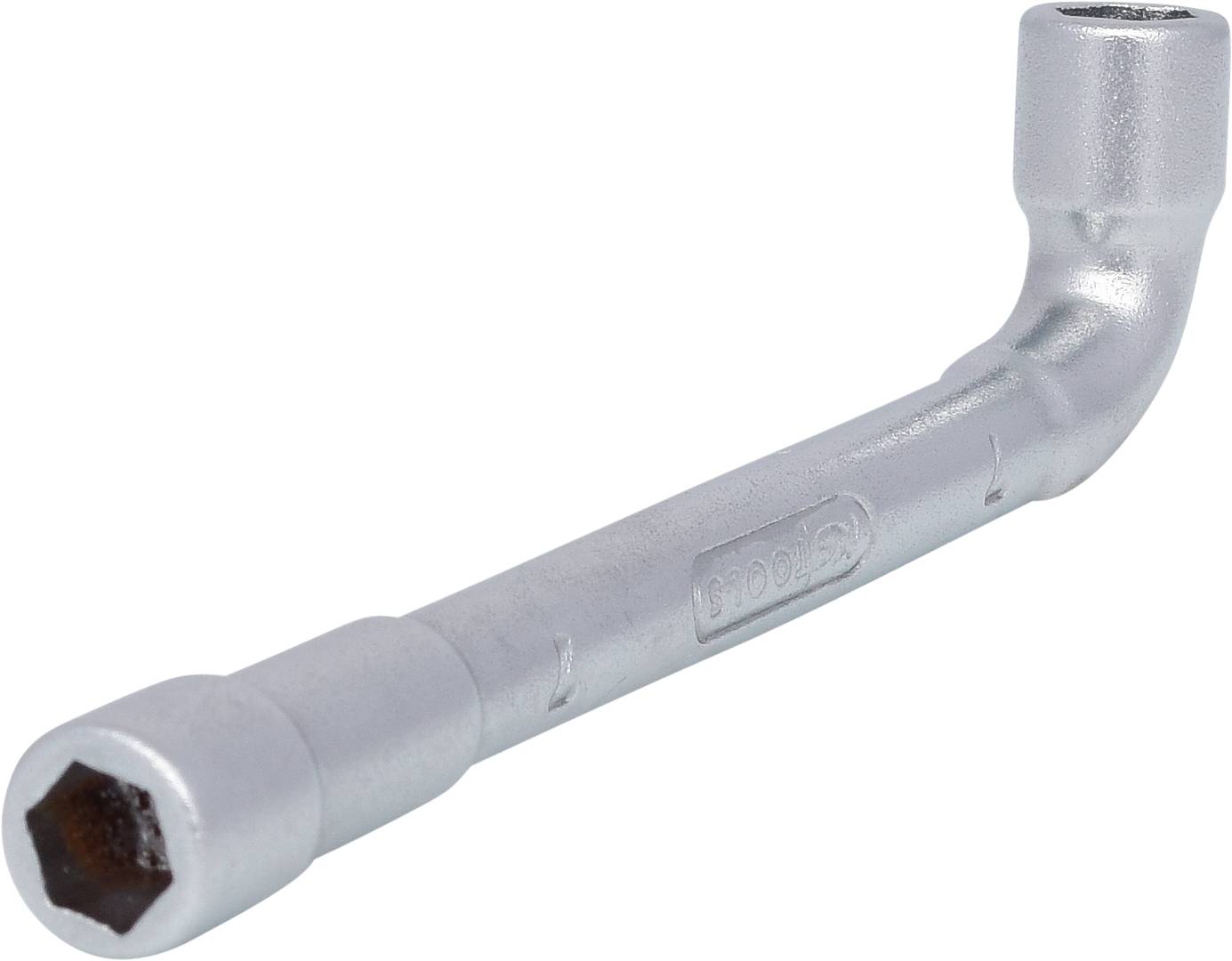 Schraubenschlüssel mit gewinkeltem Kopf aus Metall, geeignet zum Lösen von Muttern und Schrauben in schwer zugänglichen Bereichen.