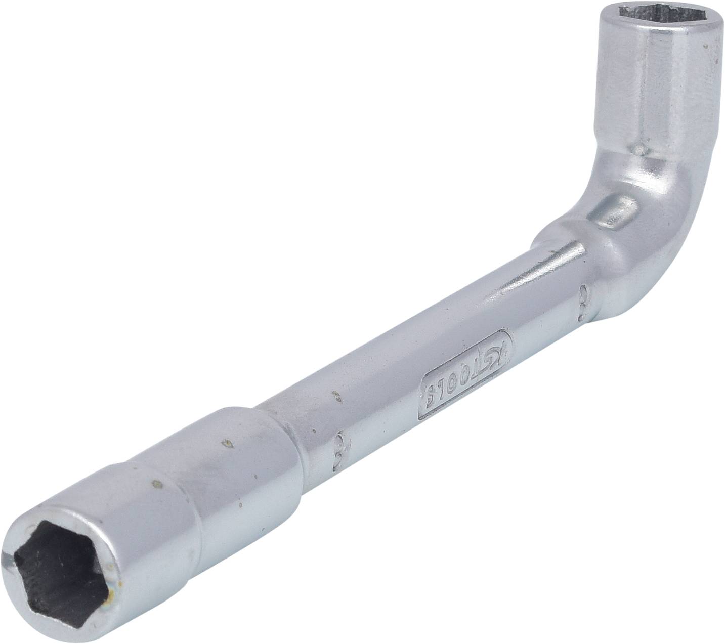 Steckschlüssel: Metallwerkzeug mit L-förmigen Griff, verwendet zum Festziehen oder Lösen von Schraubmuttern.