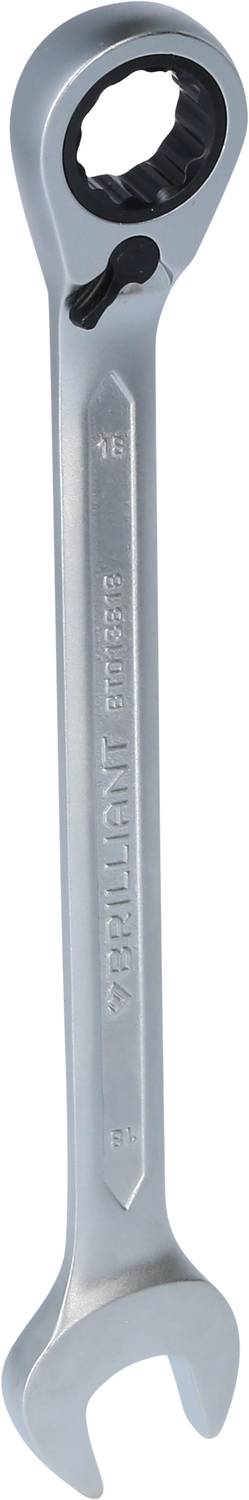 Ein verstellbarer Ringschlüssel für Schrauben, silbern, mit einem offenen Ende und einem geschlossenen Ratschenende.