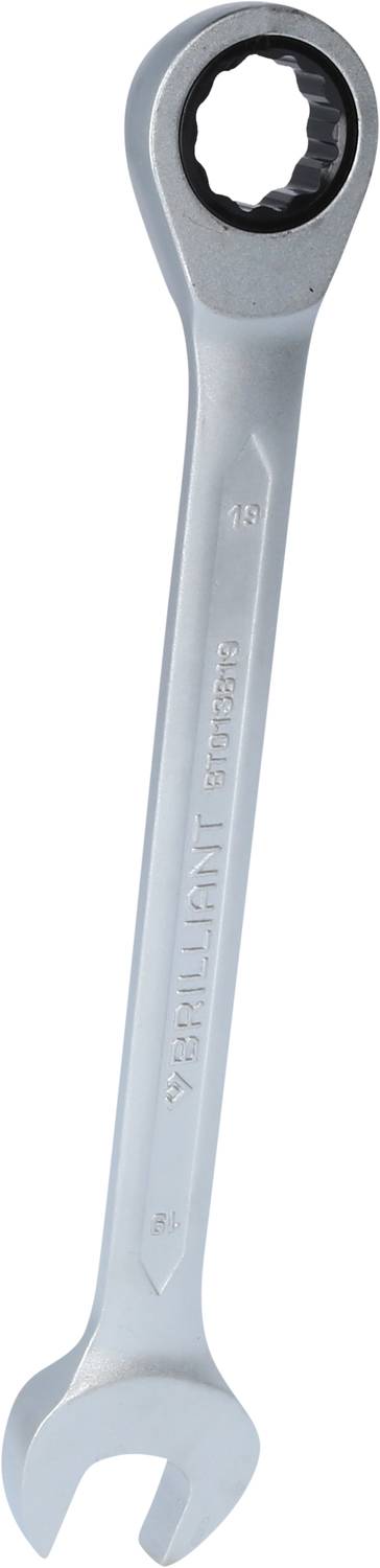 Ein silberner Ringschlüssel mit Ratschenfunktion, geeignet zum Lösen und Festziehen von Schraubverbindungen.