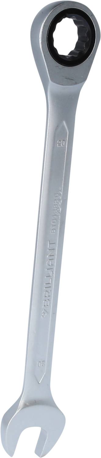 Maulschlüssel mit Ratschefunktion, silbern, verwendet zum Lösen oder Festziehen von Schrauben und Muttern.