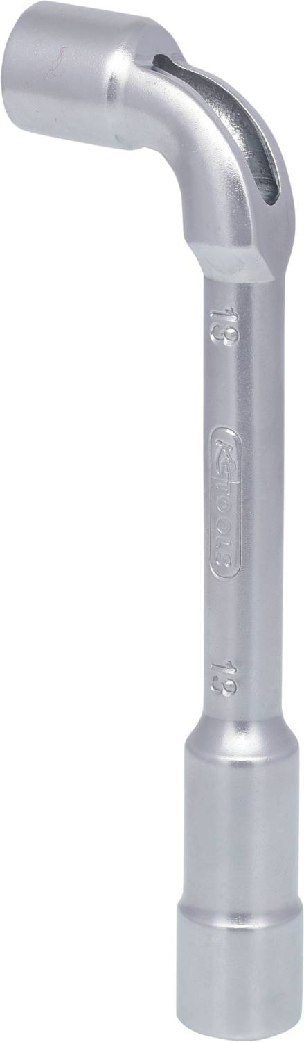 Ein silberner Winkelschlüssel, eine handgehaltene Werkzeug zur Drehmomentübertragung. Geeignet für Schraubarbeiten in engen Räumen.