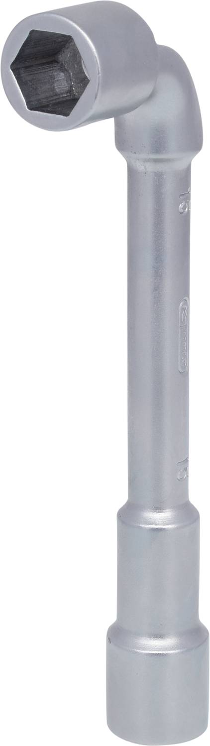 Ein metallener Steckschlüssel in L-Form, mit einem sechseckigen Ende zum Festziehen von Schrauben oder Muttern.