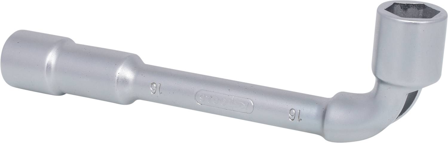 Ein silberner Winkel-Steckschlüssel, der als Hebel bei Schraubarbeiten genutzt wird.
