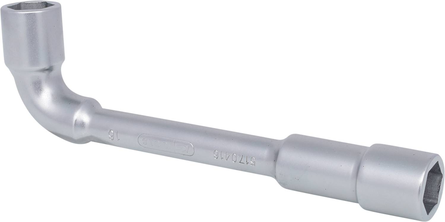 Eine silberne Gelenkknarre mit zwei unterschiedlich großen Sechskantköpfen an beiden Enden. Werkzeug zur Verwendung mit Schrauben.