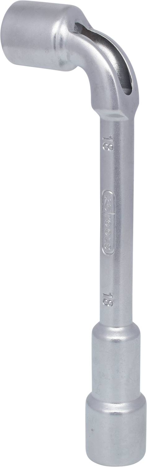 Ein L-förmiger Sechskantschlüssel aus Metall mit 18 mm Größe. Häufig zum Lösen von Muttern oder Schrauben verwendet.