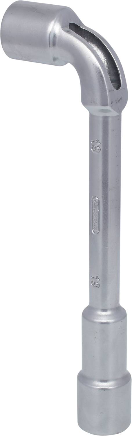 Metallischer Steckschlüssel mit abgewinkeltem Ende, geeignet zum Anziehen oder Lösen von Muttern und Bolzen in schwer zugänglichen Bereichen.