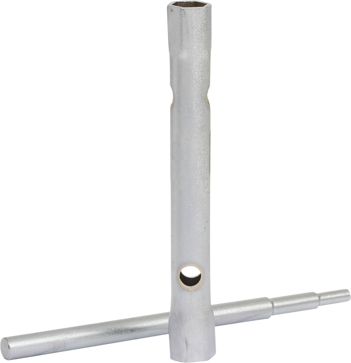 Zwei silberne Zündkerzenschlüssel, einer stehend und einer liegend, vor weißem Hintergrund.