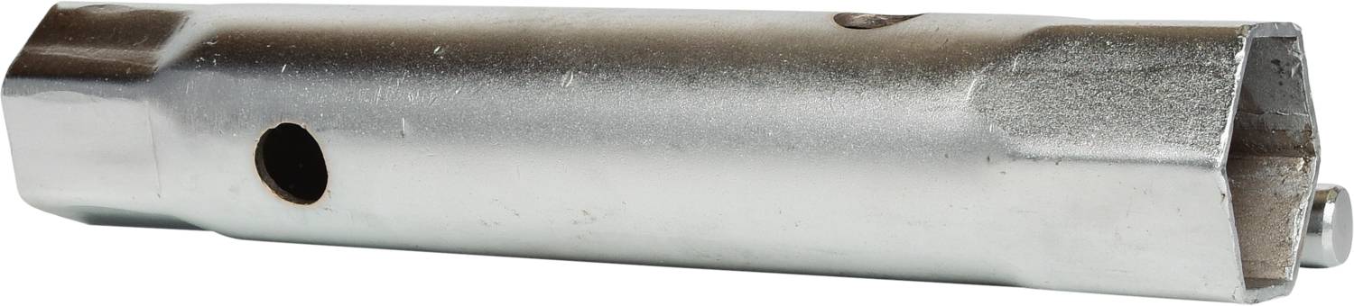 Metallschlüssel mit sechseckiger Form und Loch in der Mitte; verwendet zum Anziehen oder Lösen von Muttern und Schrauben.