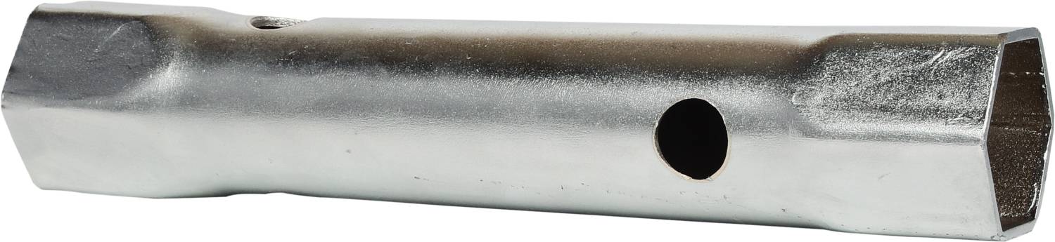 Silberner Zündkerzenschlüssel mit sechskantiger Form und Loch zur Befestigung eines Hebels oder Griffs. Werkzeug für den Austausch von Zündkerzen.