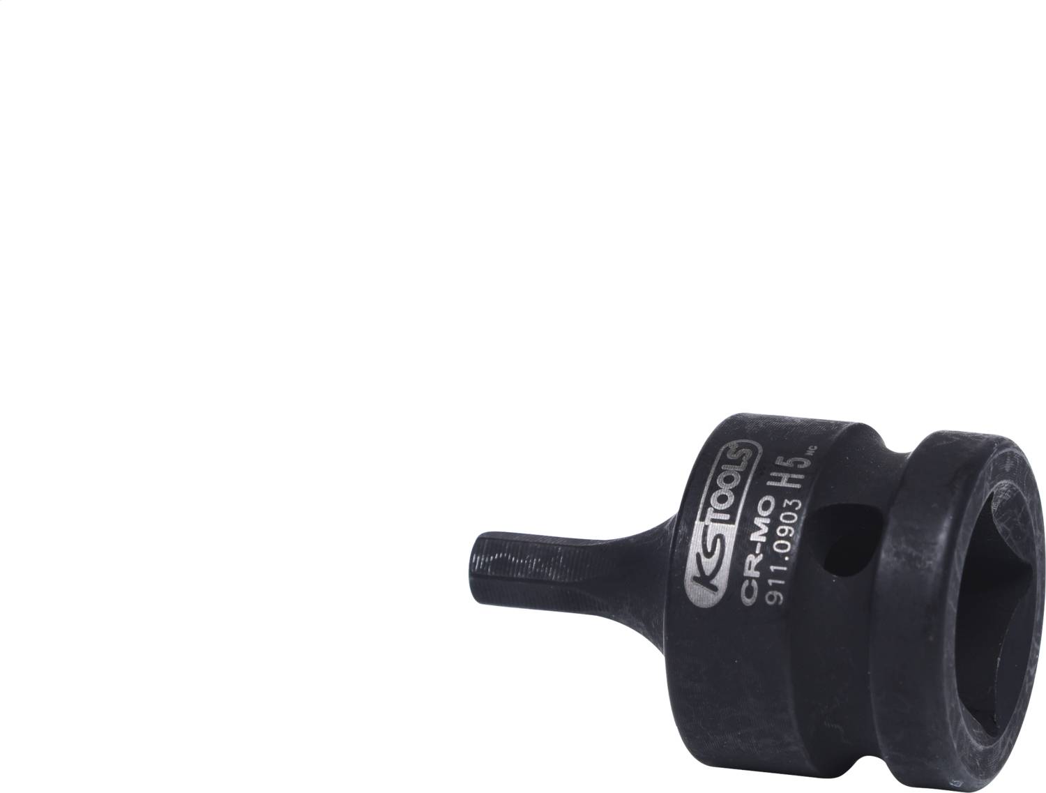 Ein schwarzer Adapteraufsatz mit der Aufschrift 'KS Tools CrMo' und Modellnummer, wird zur Verbindung von Werkzeugteilen verwendet.