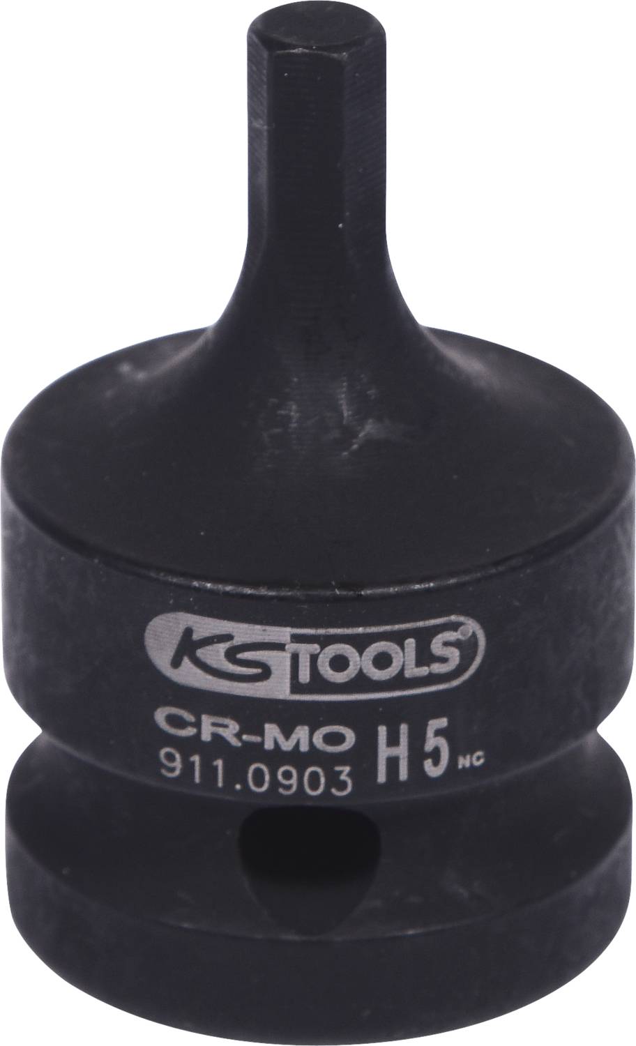 Schwarzer Sechskant-Steckschlüsselaufsatz mit Aufschrift 'KS Tools', 'CR-MO', 'H5' und '911.0903'.